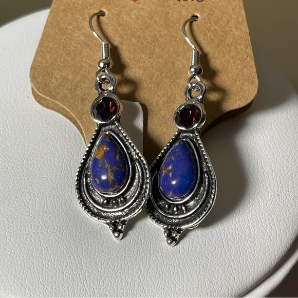 Handmade Jewelry - Handmade Gemstone and Resin Dangle Earrings, boho amethyst, and Silver E…​​​